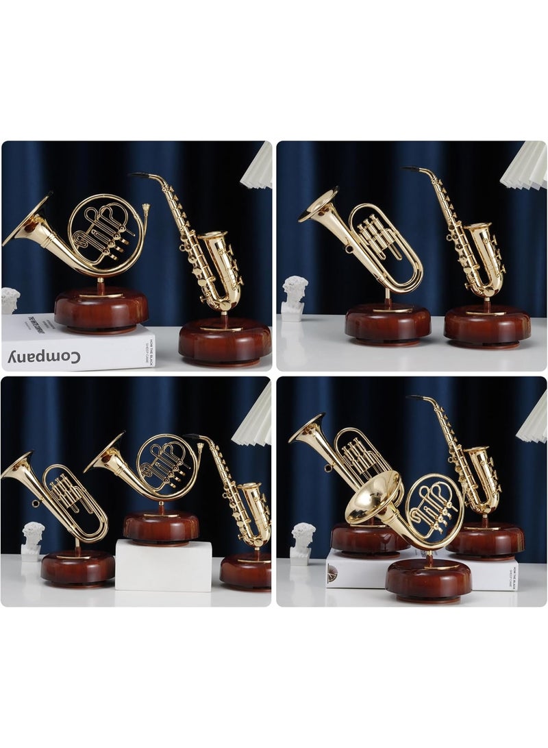 صندوق موسيقي يعمل بالزنبرك، صندوق موسيقي على شكل بوق، صندوق موسيقي كلاسيكي يعمل بالزنبرك، صندوق موسيقي دوار، قاعدة دوارة، آلة نفخ نحاسية، نسخة مصغرة، هدية فنية لعيد الميلاد، عيد الميلاد، عيد الحب، عيد الأم - Image 3